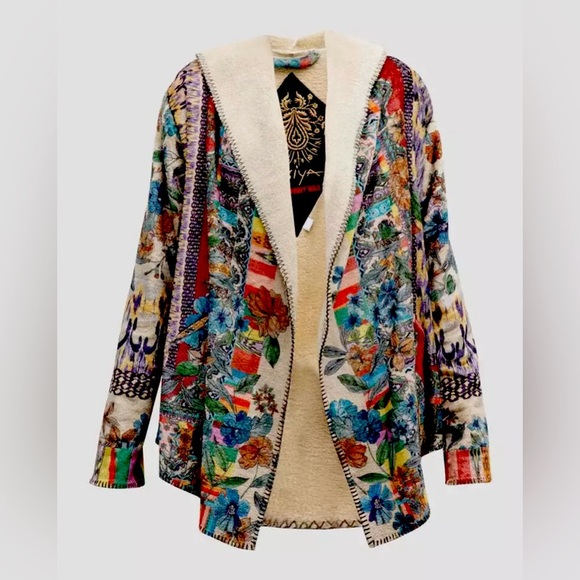 NWT Johnny Was Sherpa Hoodie Jacket Very Unique and Colorful Size XLarge - Picture 9 of 16